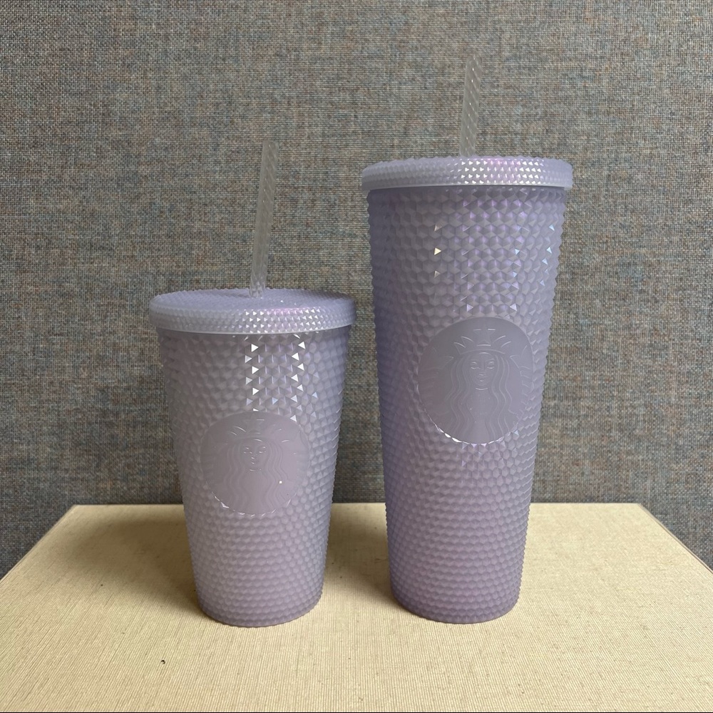 New 2021 Holiday Starbucks Studded Icy White Lilac Tumbler Cup Straw Set - Picture 1 of 5